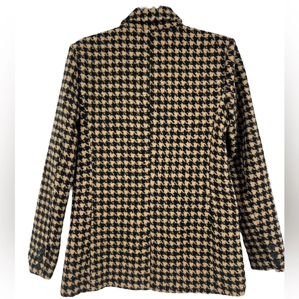 Blank NYC Book Club Houndstooth Double-Breasted Oversized Blazer Tan Black SZ S